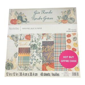 Recollections Give Thanks Craft Paper Pad 12"x12" 18 Designs 26 Sheets Fall-Them